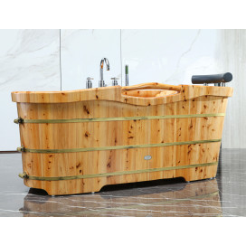 ALFI brand AB1136 61 Free Standing Cedar Wooden Bathtub with Chrome Tub Filler