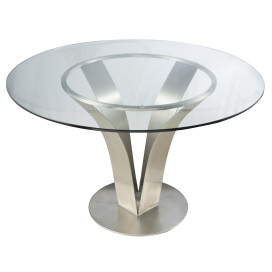 Armen Living Cleo Contemporary Dining Table In Stainless Steel With Clear Glass