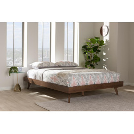 Baxton Studio Jacob Mid-Century Modern Walnut Brown Finished Solid Wood Queen Size Bed Frame