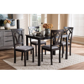 Baxton Studio Sylvia Modern and Contemporary Grey Fabric Upholstered and Dark Brown Finished 5-Piece Dining Set