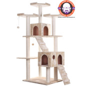 Armarkat 74 Multi-Level Real Wood Cat Tree Large Cat Play Furniture With SratchhIng Posts, Large Playforms, A7401 Beige