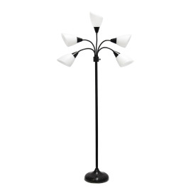 Simple Designs 5 Light Adjustable Gooseneck Black Floor Lamp with White Shades
