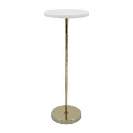 21 Inch Modern Metal Drink Table, Marble Tabletop, Pedestal Base, Gold