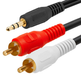 Mini plug (1/8 Inch) To Two RCA Plugs Patch Cable 12 Feet