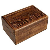Country Style Hand Carved Keepsake Trinket Jewelry Box Organizer Multipurpose with Elephant Design