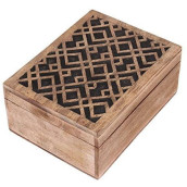 Decorative Wooden Jewelry Box Multipurpose Keepsake Storage Chest Handcrafted with Geometric Pattern