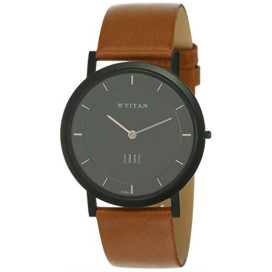 Titan Edge Men?s Designer Watch - Slim, Quartz, Water Resistant, Leather Strap - Brown Band and Black Dial
