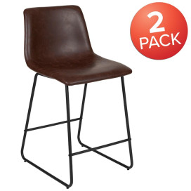 24 Inch Commercial Grade LeatherSoft Counter Height Barstools in Dark Brown, Set of 2