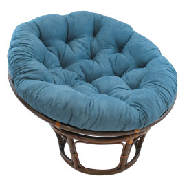 42-inch Rattan Papasan Chair with Solid Micro Swede Cushion - Teal Grey