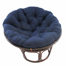42-Inch Rattan Papasan Chair with Solid Twill Cushion -Navy