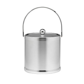 Brushed Chrome 3 Qt Ice Bucket W/ Bale Handle & Metal Cover