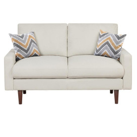 Abella Mid-Century Modern Beige Woven Fabric Loveseat Couch with USB Charging Ports & Pillows